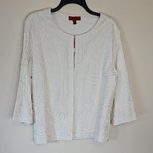 Joni B White Boxy Three Quarter Sleeve Blouse Large NWT